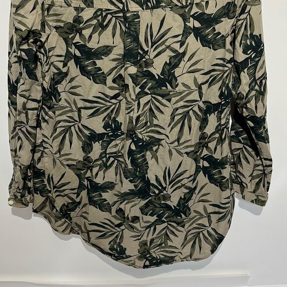 Old Navy Women's Green Tropical Split Neck Half Button Long Sleeve Blouse Medium - Picture 7 of 8